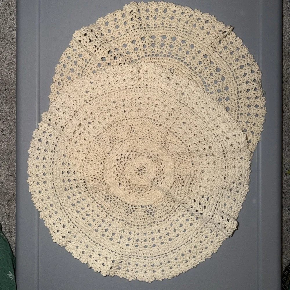 Vintage Hand Crochet Doily Ecru Cotton Lace Round 12/13 In Grandmacore Cottage